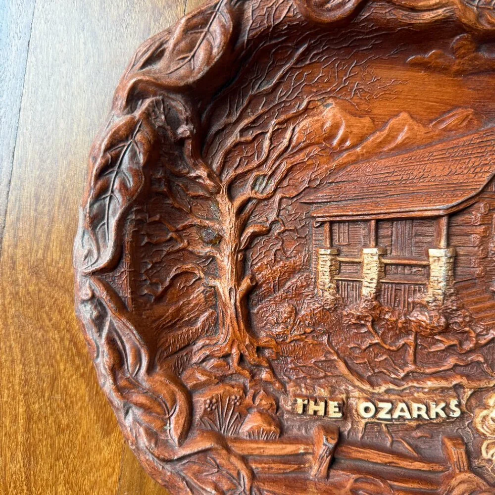 Vintage The Ozarks Region Souvenir Faux Wood Tray / Plate / Bowl by Lugene's